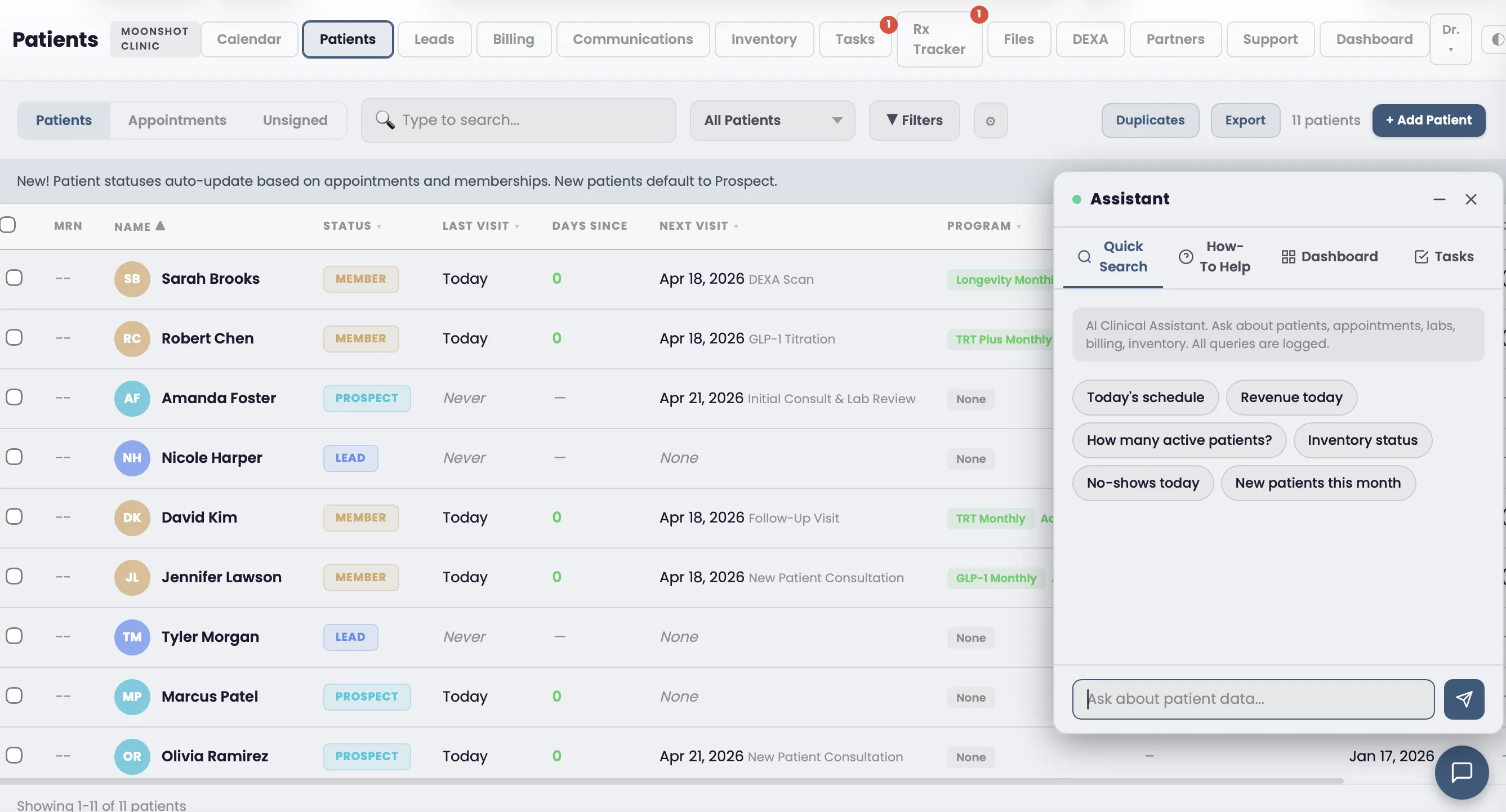 AI features running inside the Moonshot EHR environment