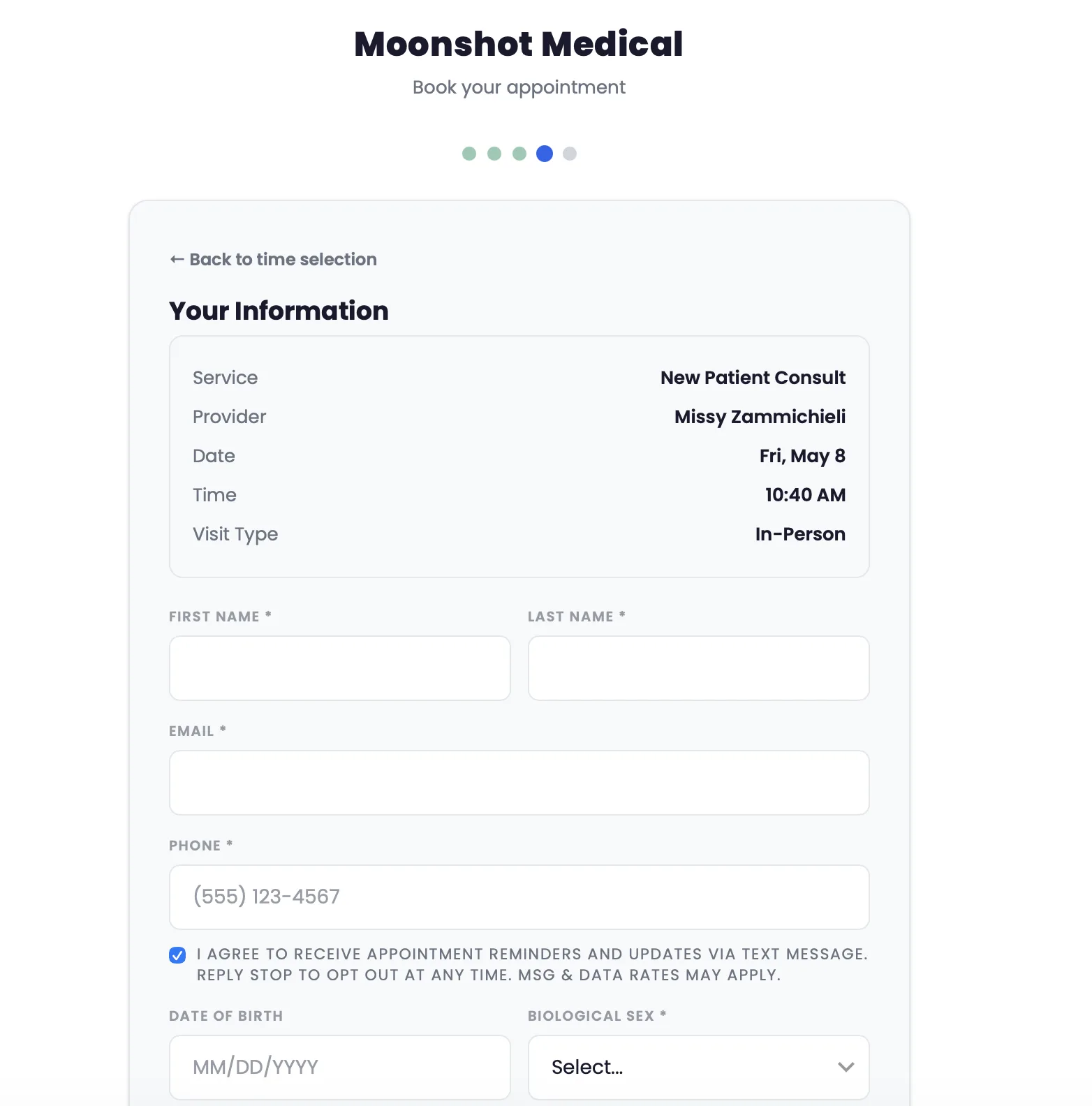 Patient contact details step in online booking